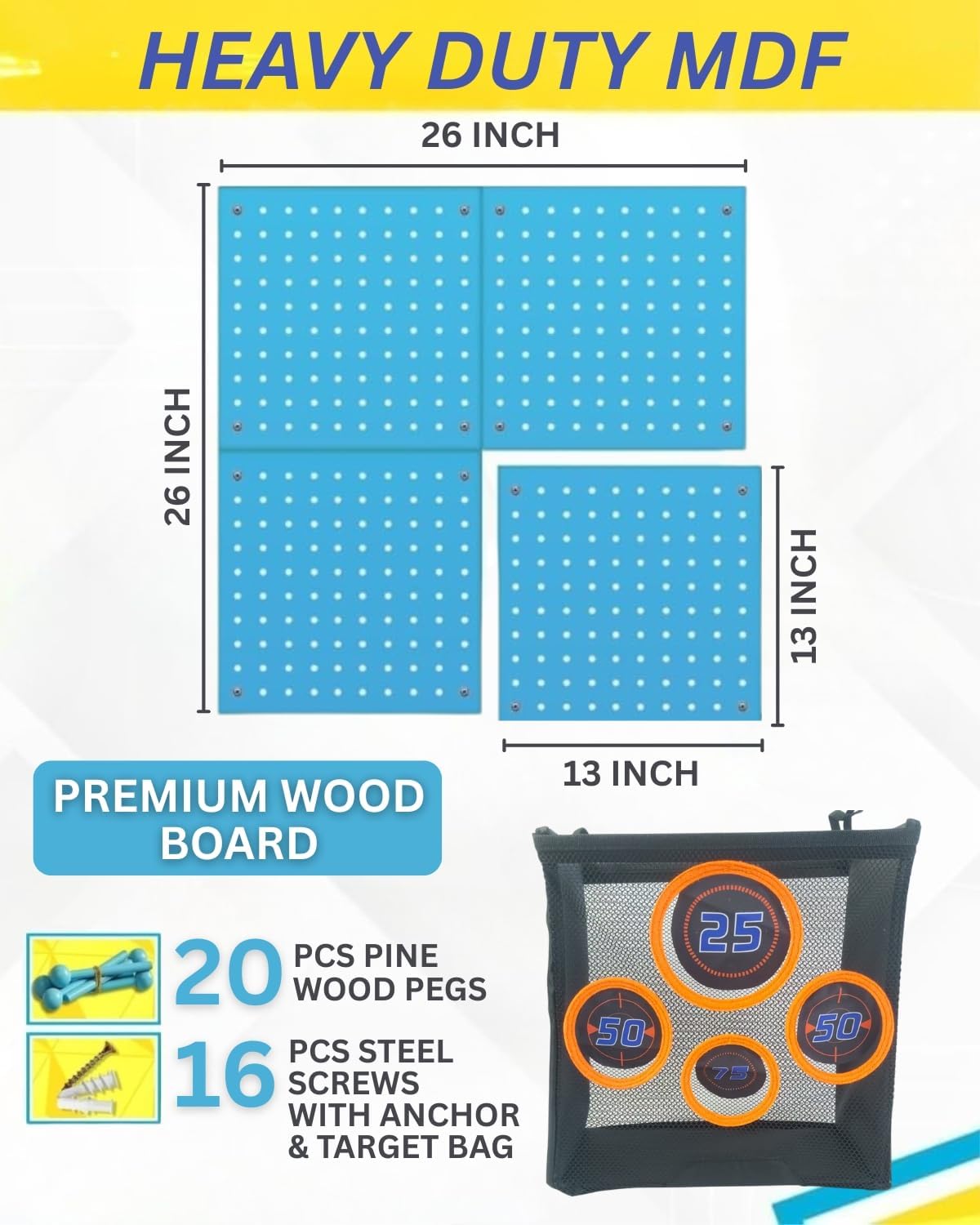 Skywin Wooden Pegboard for Nerf Gun Storage, Nerf Gun Wall Mount Eagle Shape, Compatible with All Blasters, Rack for Wall Organization - Birthday Gift for Kids (Orange)
