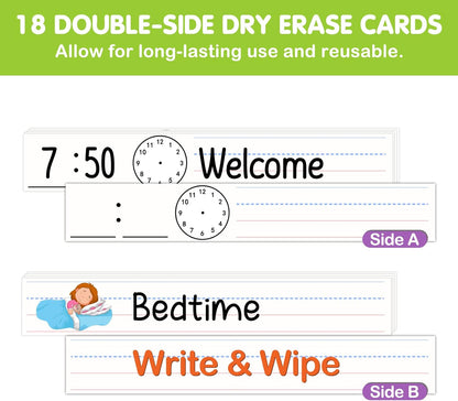 Eamay Daily Schedule Pocket Charts, Teaching Chart, Hoom, Eamay Daily Scheduling Pocket Chart with 13+1 Pockets, 18pcs Dry Erase Cards and 2 Hooks (Black-2)