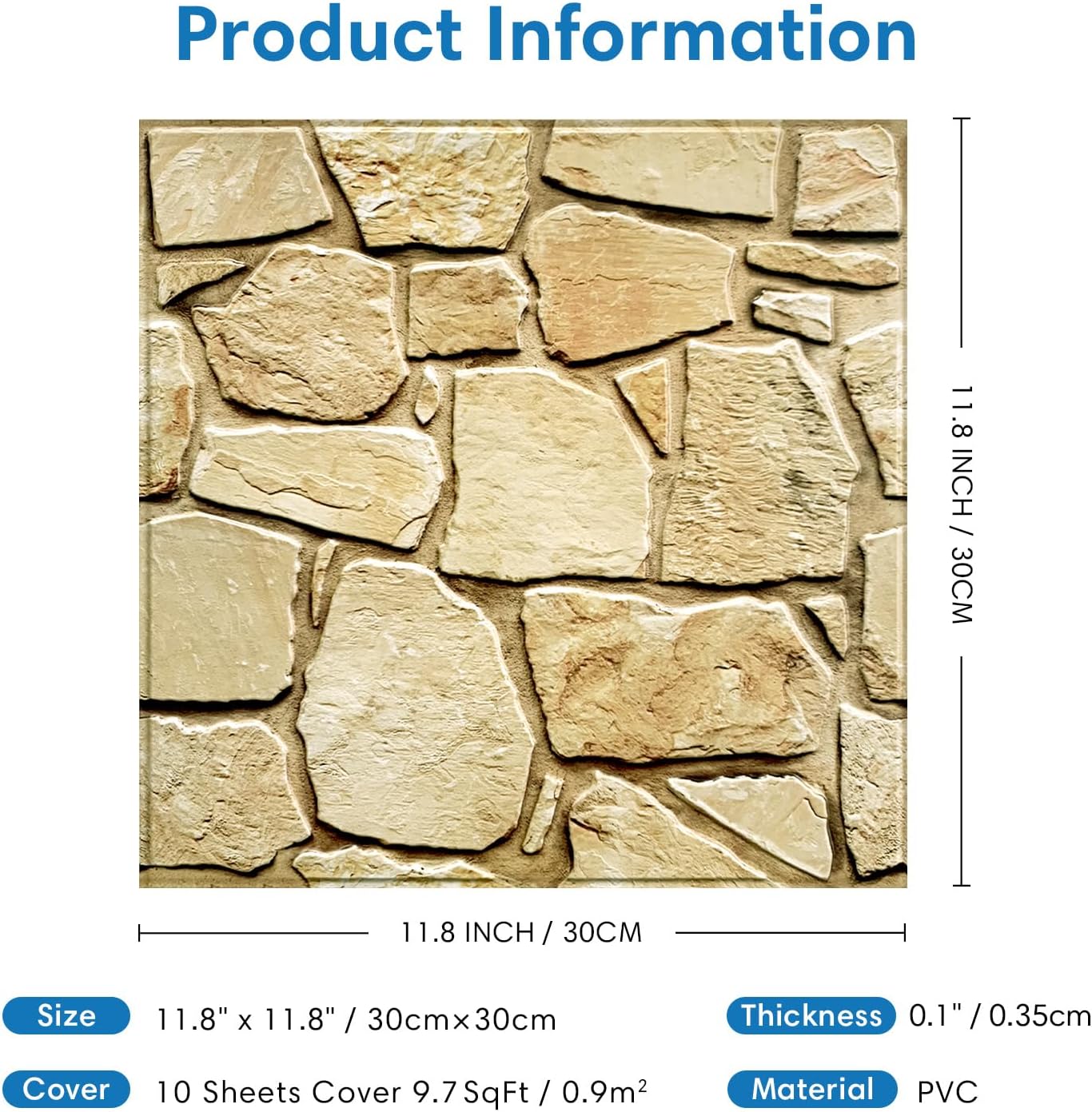 COMSTICKC 3D Faux Gray Stone Wall Sticker Peel and Stick Wall Panels,10 Pcs of 12"X12",Ultra-Light Thin PVC Decorative Tiles Rocks Stone Backsplash Interior Decor,Paintable