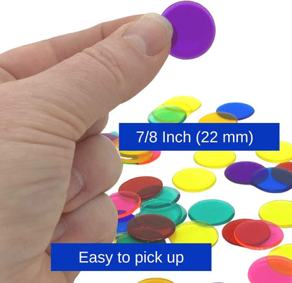MR CHIPS Plastic Bingo Chips for Games 1000 Count - Transparent 7 Color Mixture Counting 3/4 Inch