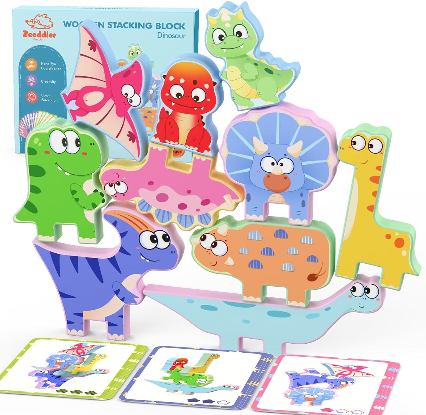 Zeoddler Montessori Toys for Toddlers, 10 Pack Wooden Animal Stacking Blocks, Sorting & Stacking Preschool Learning Activities, Gift for Boys, Girls