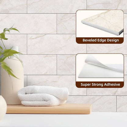 Tilingview 30 PCS Peel and Stick Backsplash Tile for Kitchen/Bathroom/Living Room, 3"x 9" Self-Adhesive Subway Tile for Backsplash, Matte Textures Tiles/Handmade Tiles (Sand Color)