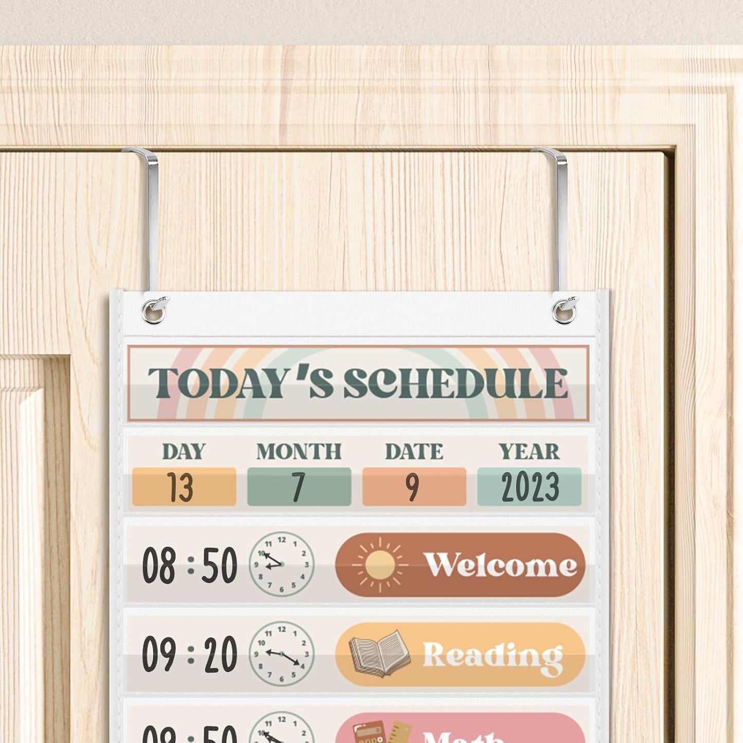 Godery Boho Daily Schedule Pocket Chart for Classroom with 24 Cards，Welcome Back to School Classroom Decorations, White
