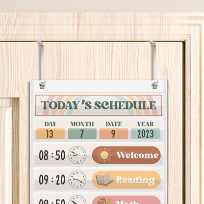 Godery Boho Daily Schedule Pocket Chart for Classroom with 24 Cards，Welcome Back to School Classroom Decorations, White