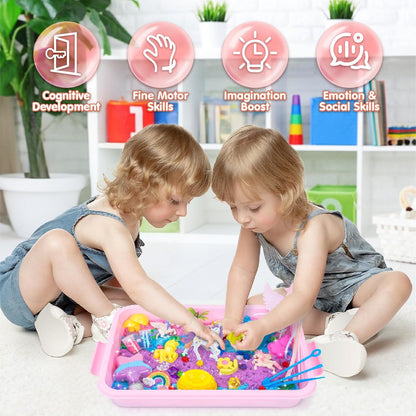 snookids 162Pcs Sensory Bin Magic Sand with Natural Beeswax 690g, Play Sands, Sensory Toys 24 Molds, 3 Unicorns, Sandbox with Lid, Educational Toys and Christmas Gifts for Children 3+