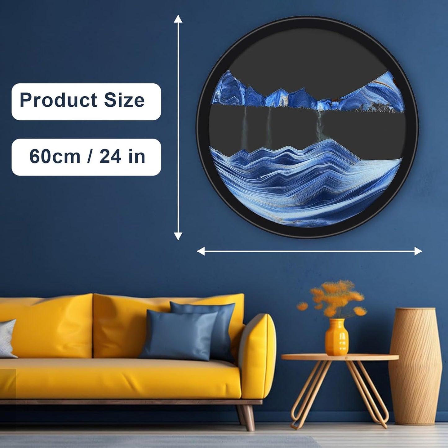 17.3" Moving Sand Art, 3D Sand Art Pictures Deep Sea Sandscape Living Room Decoration, 360° Rotate, Glass Crafts Solid Wood Frame, Relaxing Mood Home Office Work Wall Art Decor
