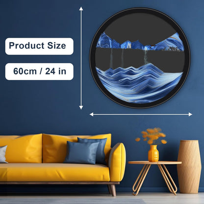 17.3" Moving Sand Art, 3D Sand Art Pictures Deep Sea Sandscape Living Room Decoration, 360° Rotate, Glass Crafts Solid Wood Frame, Relaxing Mood Home Office Work Wall Art Decor