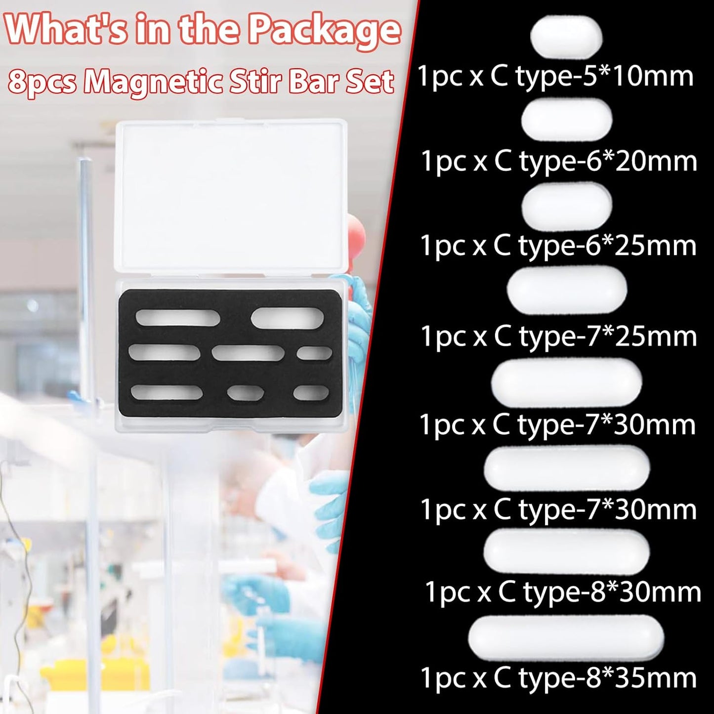 Magnetic Stir Bars with Magnetic Retriever Set, Lab Mixed Size PTFE Magnetic Stirrer Mixer Stir Bars PTFE Stiring Rod, 8x35mm, 8x30mm, 8x28mm, 7x30mm Magnetism for Laboratory Home DIY Project