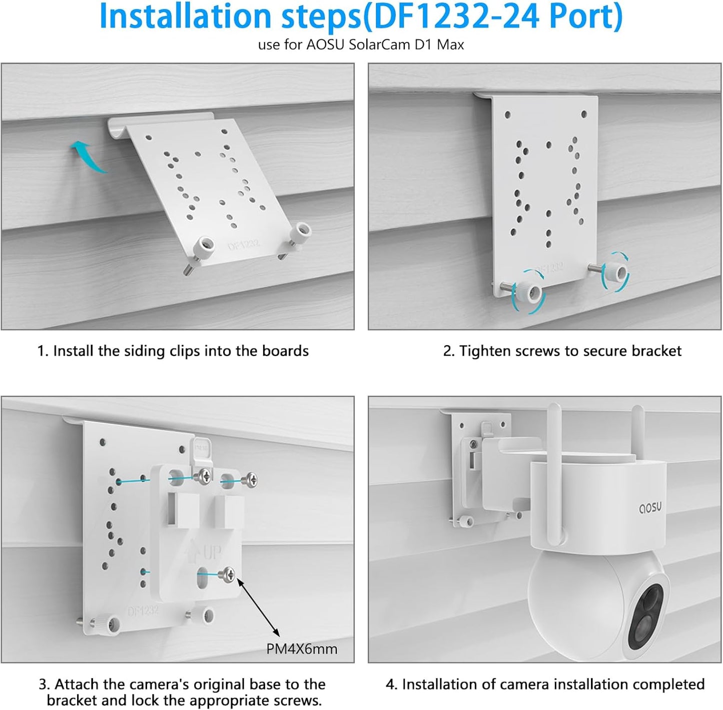 Vinyl Siding Mount for AOSU SolarCam D1 SE/Lite/Max,eufy Solocam S340/E30,Reolink Argus PT 3MP/4MP/5MP/2K/4K/8MP,ANSQUE Security Cameras (GU01/SA01), Cinnado B6 Security Camera Kit (White)