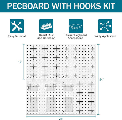 Peg Board Kit, Includes Pegboard and Accessories,with Hooks and Bins,Peg Board Wall Organizer for Office,Ornaments Display,Crafts Organization (66, White)