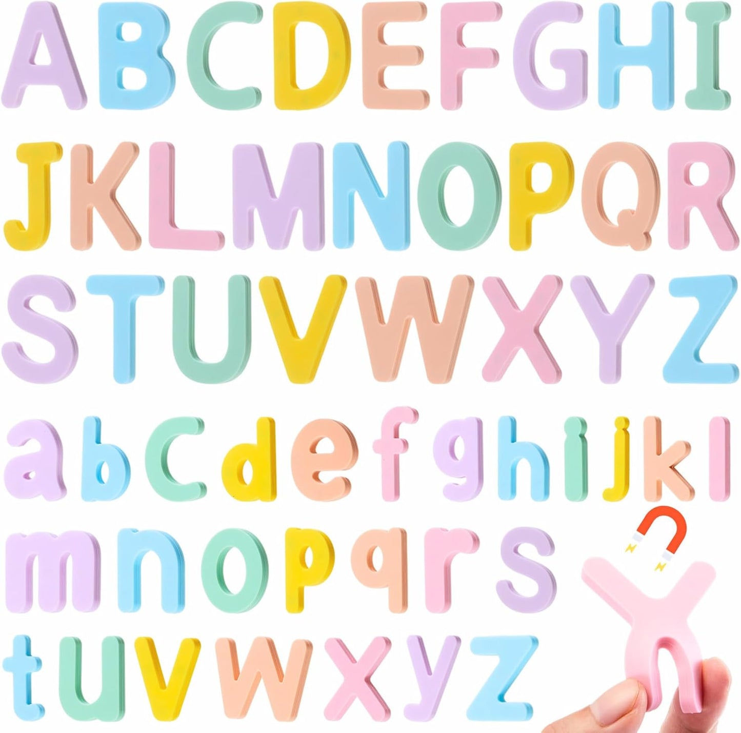 VioraWhite 52 Pcs Food Grade Silicone Magnet (Sealed Magnet, Cpc Certified) Magnetic Toddler Fridge Bulk ABC Educational Learning Toy for Kid Baby Girl Boy Gift(Candy Color)