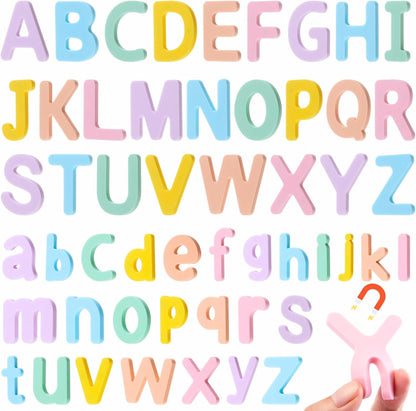 VioraWhite 52 Pcs Food Grade Silicone Magnet (Sealed Magnet, Cpc Certified) Magnetic Toddler Fridge Bulk ABC Educational Learning Toy for Kid Baby Girl Boy Gift(Candy Color)