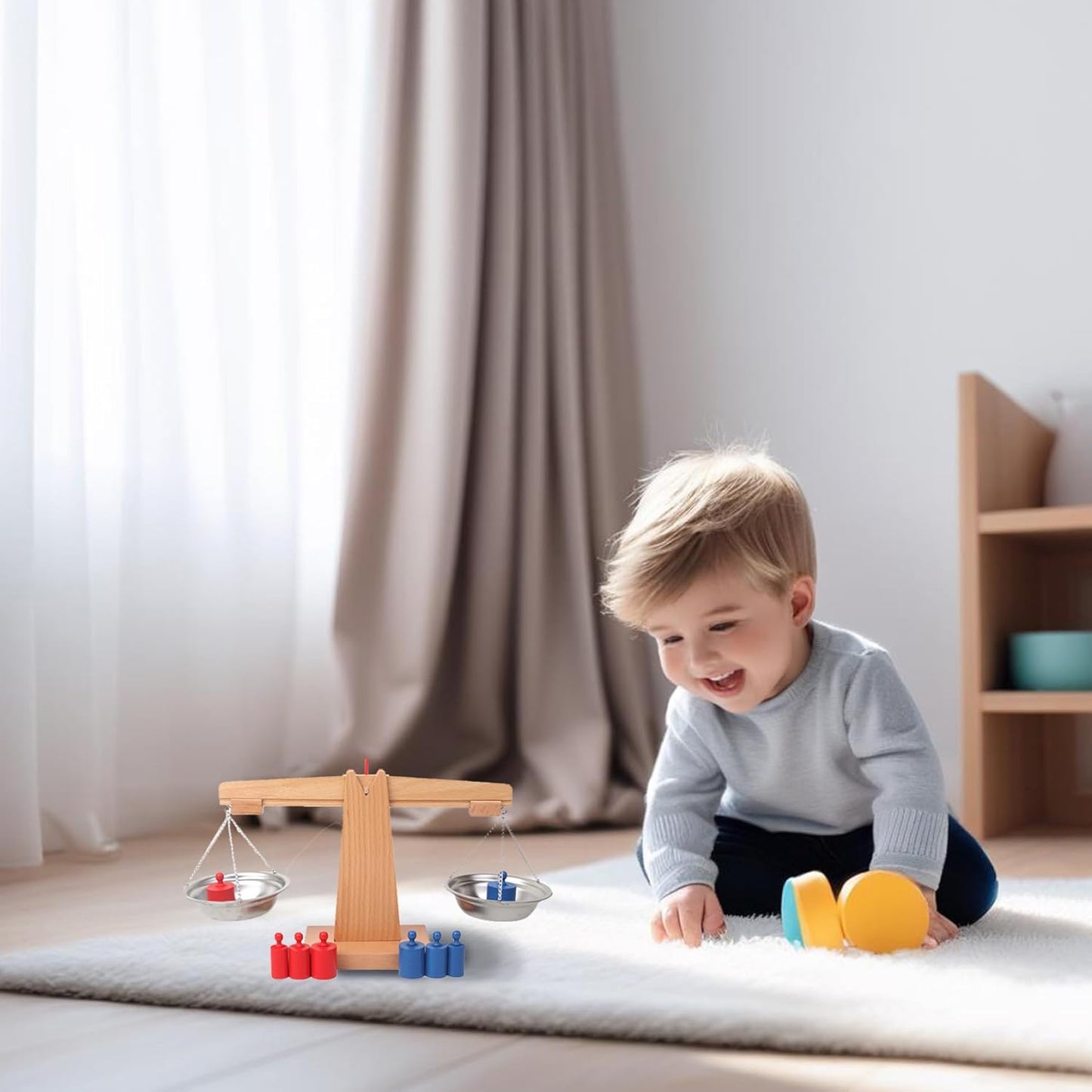 Balance Scale Toy, Balance Scale for Kids, Wooden Colorful Teaching Interactive Math Toy for Classroom Project Aids