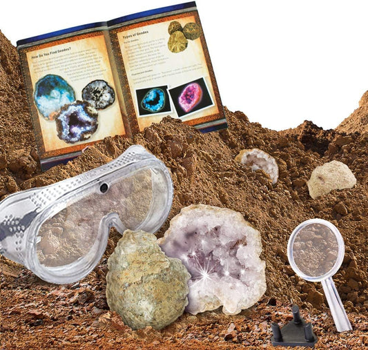 NATIONAL GEOGRAPHIC Break Open 2 Geodes Science Kit – Includes Goggles, Detailed Learning Guide and Display Stand - Great STEM Science gift for Mineralogy and Geology enthusiasts of any age