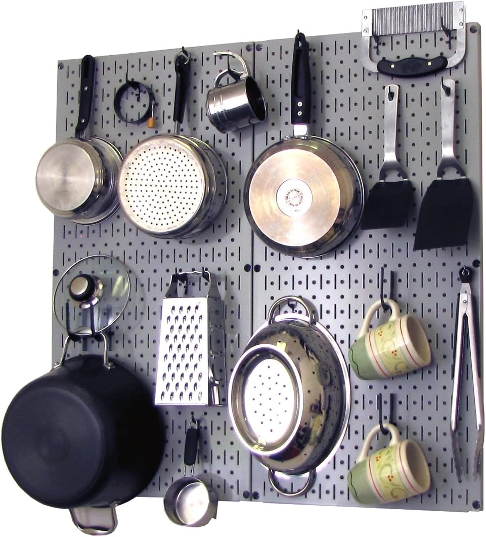 Wall Control Kitchen Pegboard Organizer Pots and Pans Storage Rack Organization Kit with Green Pegboard and White Accessories
