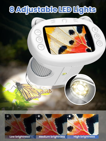Microscope for Kids, 2.4 Inch Digital Microscope with 1000X Magnification, Handheld Camera Mini Pocket Magnifying Glass, Educational Birthday Gifts Toys for Ages 3+, Blue