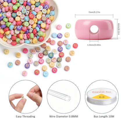 SUTOUG 1000PCS Colourful Letter Beads for Threading, 4 x 7 MM Acrylic Round Alphabet Beads for Jewellery DIY Making Crafts Bracelets Necklaces Ornaments