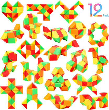 24 Pack Magic Snake Cube Fidget Toys for Kids - 24 Blocks Rainbow Twist Puzzle, Party Favors, Classroom Prizes, Birthday Goodie Bag Fillers, Stress Relief Sensory Toys