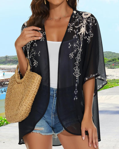 Womens Kimono Cardigans Beach Cover ups Swimwear Puff Sleeve Loose Casual Summer Tops 2026