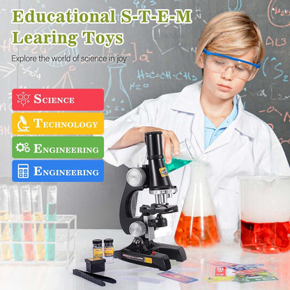 Little World Science Kits for Kids Beginner Microscope Kit with LED 100X 400X and 1200X Black Magnification Kids Educational Toy Birthday Halloween