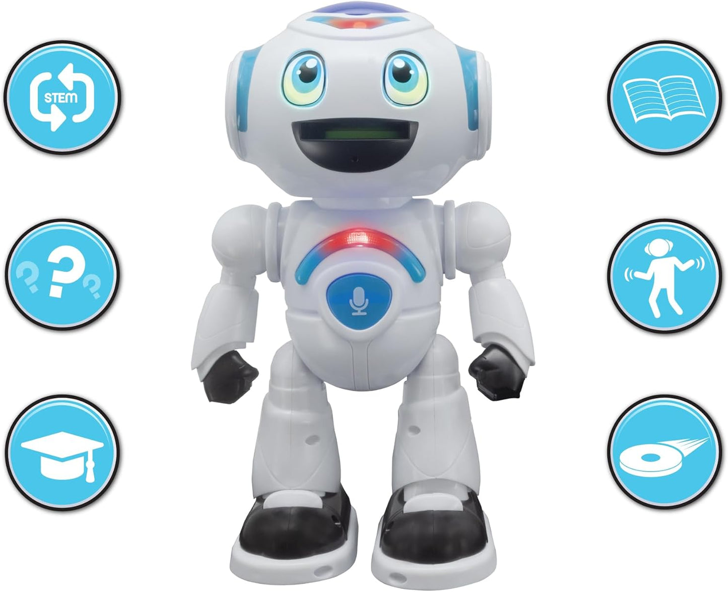 LEXiBOOK Powerman Max - Remote Control Walking Talking Toy Robot STEM Programmable Dances Sings Telling 10,000 Stories 300+ Learning Quiz Shooting Discs and Voice Repeat for Kids 4+ - ROB80EN, White