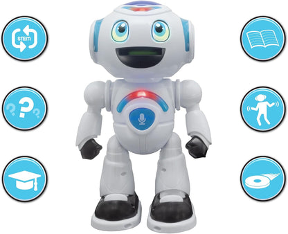 LEXiBOOK Powerman Max - Remote Control Walking Talking Toy Robot STEM Programmable Dances Sings Telling 10,000 Stories 300+ Learning Quiz Shooting Discs and Voice Repeat for Kids 4+ - ROB80EN, White