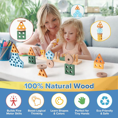 6-in-1 Baby Toys 6 to 12 Months, Montessori Toys for Babies 6-12-18 Months, Infant Teething Toy Stacking Blocks Rings Sensory Bin, Sorting Sensory Educational Learning Gift for Toddlers Aged 1-3