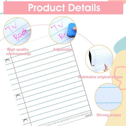 1PCS Giant Magnetic Notebook Paper 6 Magnetic Pens + 1 Eraser Erasable Handwriting Lined Paper Whiteboard Accessories, Dry Erase Notebook Teaching Aids, Homeschool Teaching Supplies 17" x 22"