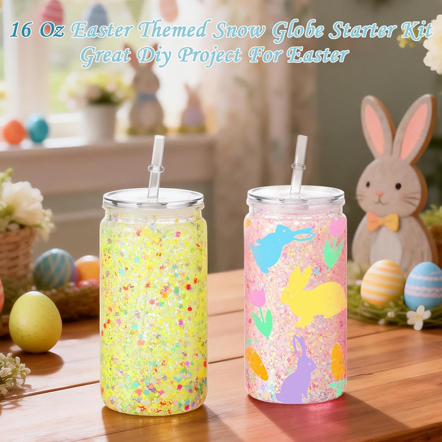 6 Pack 16 Oz Easter Themed Acrylic Snow Globe Tumbler DIY Starter Kit, Double Wall Plastic Pre-Drilled Snowglobe Tumbler Supplies Craft Tool Set, Including Uv Dtf Wrap