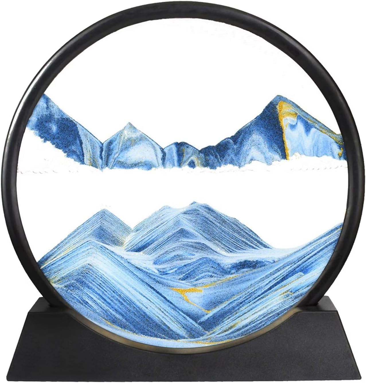 BGFJYUK Moving Sand Art Picture in Motion, Round Tempered Glass 3D Deep Sea Sandscapes with Display Flowing Sand Frame for Relaxing Desktop Home Office Work Décor for Kids Adults （Blue, 7inch