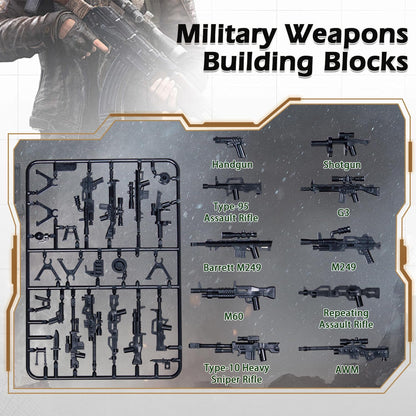 Weapons Pack Military Toy Set Building Blocks Model for Soldier Figures, Army Equipment Gear Kit Pieces and Parts Accessories Compatible with Major Brand