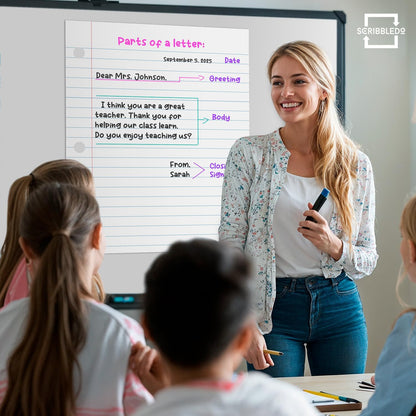 SCRIBBLEDO 24” x 30” Giant Magnetic Notebook Paper For Classroom Elementary Classroom Must Haves for Teachers Elementary Dry Erase Magnetic Lined Paper for Whiteboard Notes Lists and Handwriting