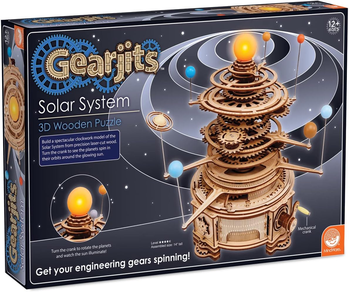 MindWare Gearjits: Solar System – Wooden 3D Building Puzzle for Teens & Adults – DIY Solar System Model – Fun for Parents Too! – Great STEAM Gifts for Ages 12+