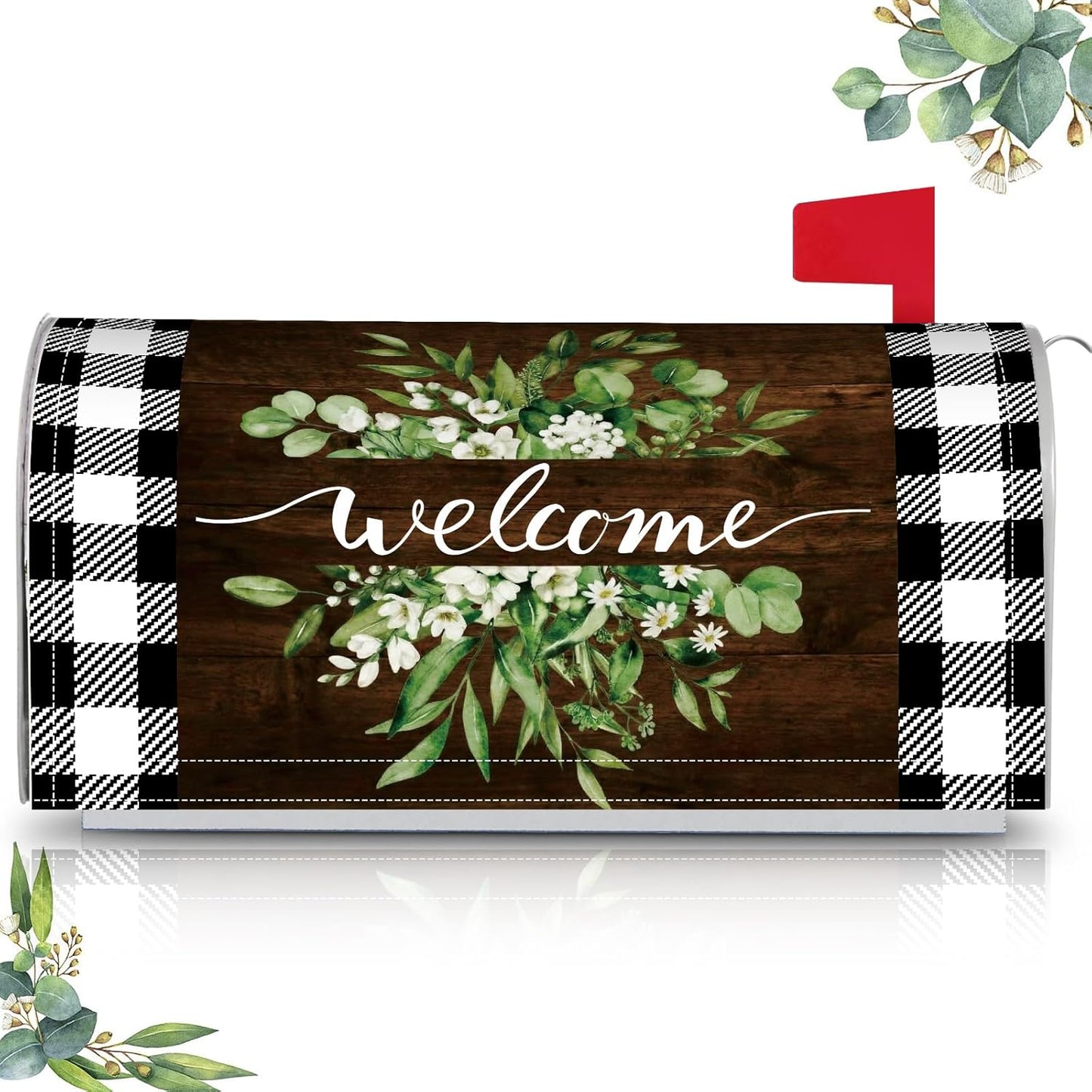 Tiamon Monogrammed L Mailbox Covers Magnetic Eucalyptus Welcome Letter Box Wrap Standard Size 21x18 Inch Spring Summer Leaves Mailbox Decor Eucalyptus Letter Numbers Decoration for Outdoor Garden Yard