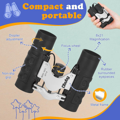 Real Binoculars for Kids Gifts for 3-12 Years Boys Girls 8x21 High-Resolution Optics Compact Toy Binocular for Bird Watching,Travel, Camping
