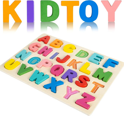 Attmu Wooden Puzzles for Toddlers, 6 Pcs Alphabet Puzzle ABC Shape Number Animal Farm Puzzle, Learning Toys for Kids, Preschool Educational Activities Toddler Gift Toys for Girls Boys Christmas Easter