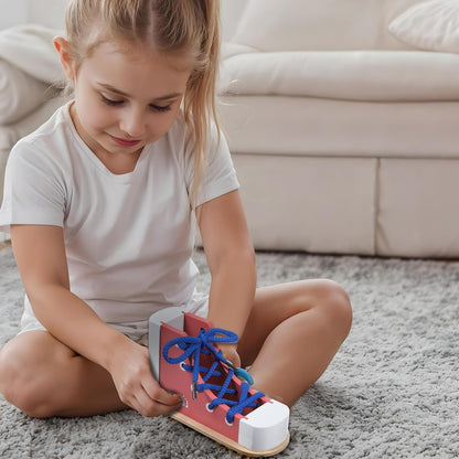 Shoe Ties Practice for Kids Learn to Tie Shoes with Wooden Lacing Sneaker Shoelaces a Shoe Educational Toy