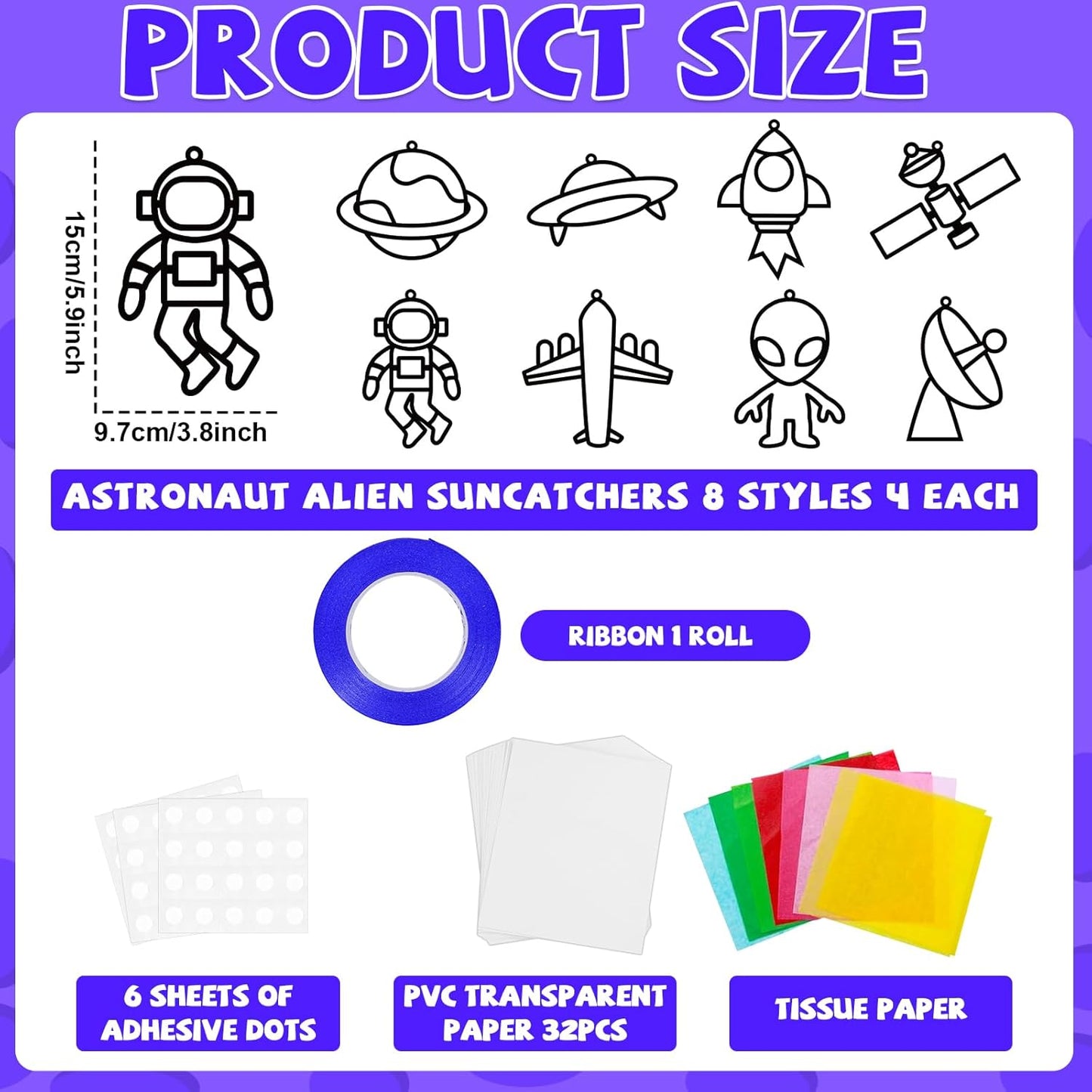 32 Sets Outer Space Suncatchers Craft Kit DIY Window Stained Glass Effect Planet Astronaut Alien Paper Crafts Home School Classroom Decoration Kid Birthday Gift Creative Art Project Activity Game - Colors A