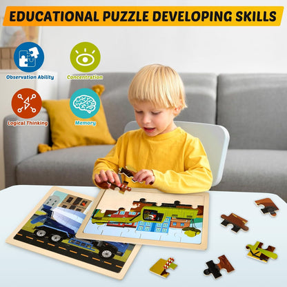 Wooden Animals Puzzles for Kids Age 3 4 5 Year Old, 4 Pack 24 Pcs Montessori Toddler Jigsaw Puzzles for Girl boy Activities Preschool Learning Educational Birthday Gift Travel Autistic Wooden Toys