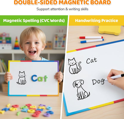 LovesTown Magnetic Alphabet Letters Kit for Kids, Double Sided Magnetic Board with Storage Box, Educational Learning Toys for Preschool Classroom and Home, 234 Pieces