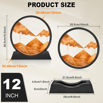 Wai Danie Moving Sand Art Picture 3D Hourglass Deep Sea Sandscape Liquid Motion Display Painting Flowing Sand Frame Relaxing Desktop Home Office Work Decor (Black, 12 Inches)