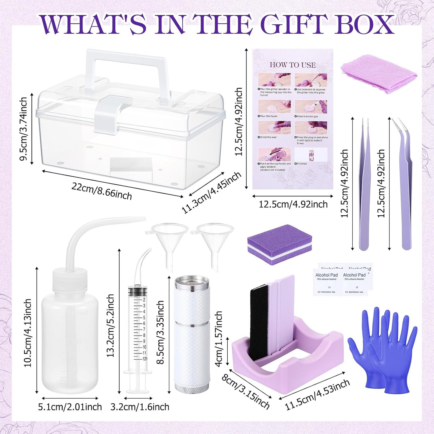 LemonRoad 15 Pcs Snow Globe DIY Tumbler Tool Kit Include Storage Box Squeeze Bottle Funnel Silicone Cup Cradle Measuring Cup Flashlight for Beginner Making Supplies Thanksgiving Day Gifts(Purple)