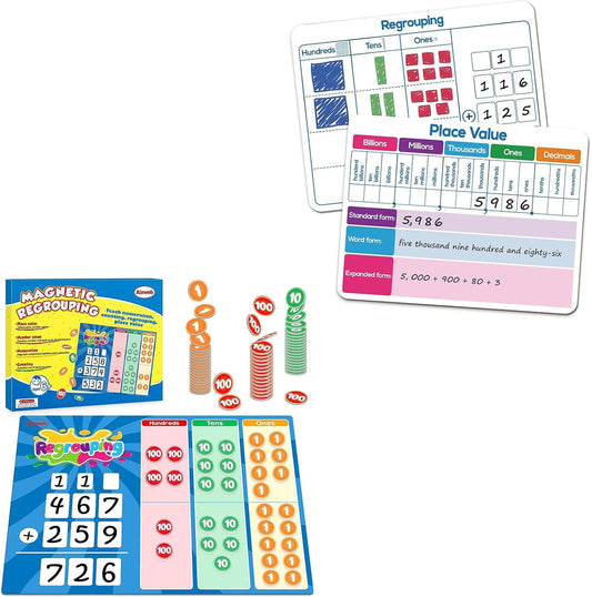 Aizweb Regrouping Base Ten Place Value,9" x 12" Dry Erase Whiteboard,Addition and Subtraction Math Manipulatives,Magnetic Dry Erase Board Teaching Student Classroom Must Haves Homeschool Supplies