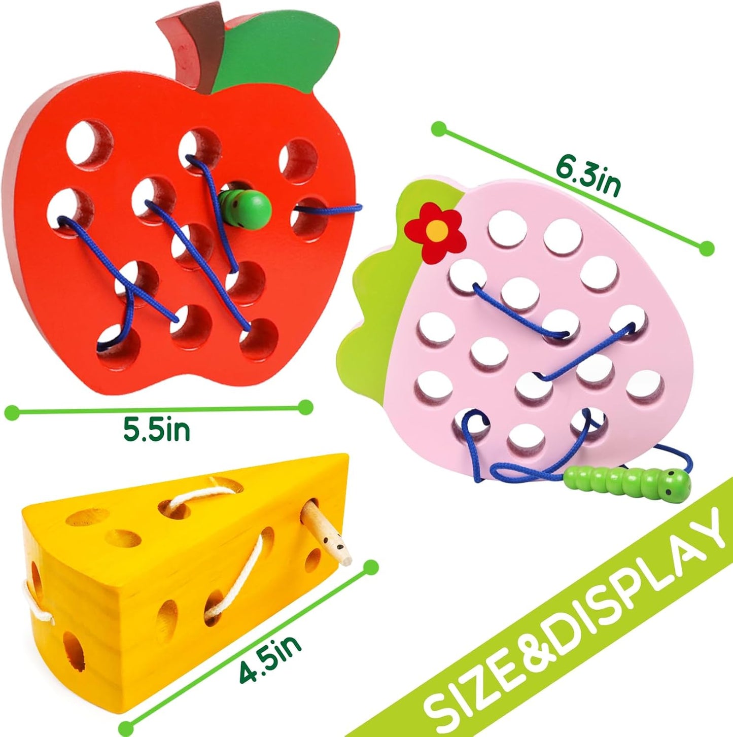 Lacing Toys for Toddlers,Wooden Threading Apple Baby Travel Toys,Montessori Education Sensory Learning Fine Motor Skills, Wooden Block Puzzle Gifts for 3 Year Old Baby Kids Boys Girls