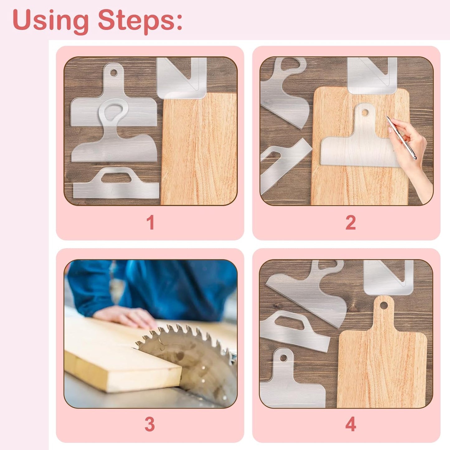 Router Templates, 4pcs Acrylic Charcuterie Board Handle Template, LYMOI Clear Cut Board Thick Handle Template, Angled Curvy Tracing Stencils Cut Guide Tools for Kitchen Woodworking. (Style 1)
