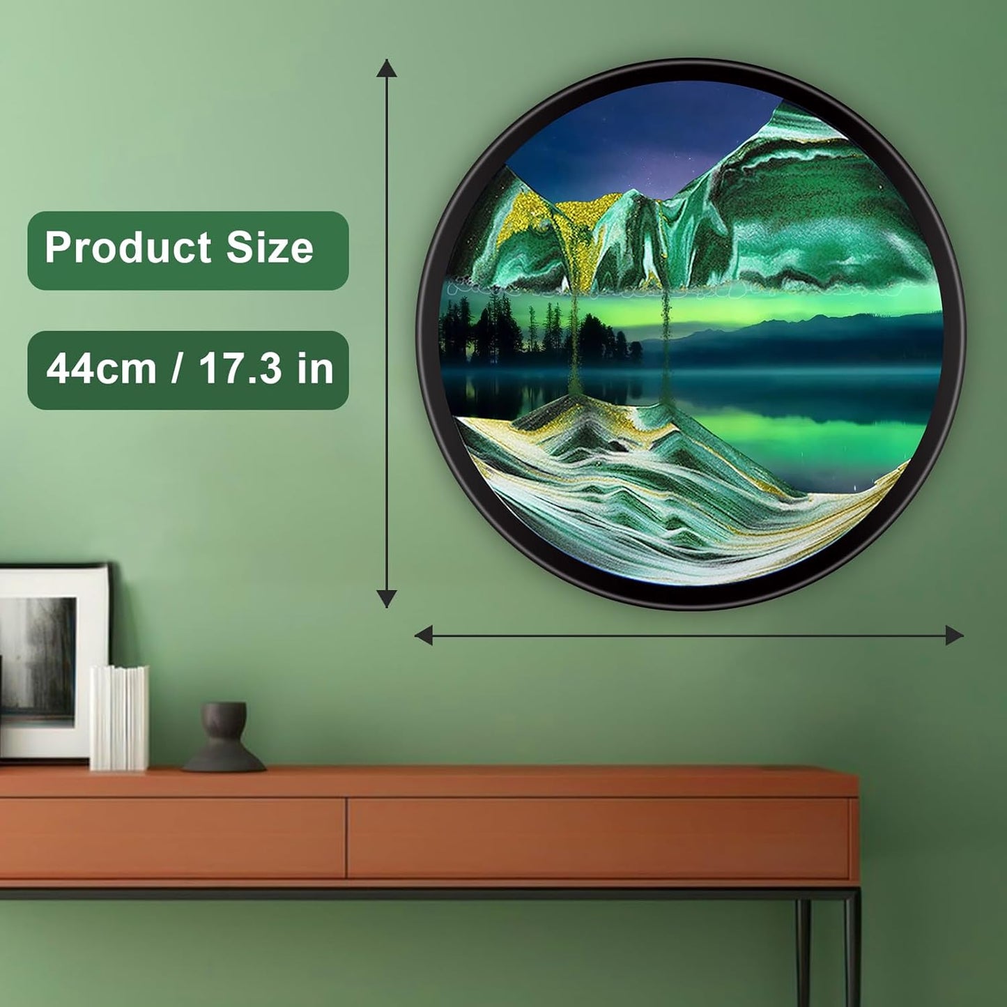 17.3" Moving Sand Art, 3D Sand Art Pictures Deep Sea Sandscape Living Room Decoration, 360° Rotate, Glass Crafts Solid Wood Frame, Relaxing Mood Home Office Work Wall Art Decor