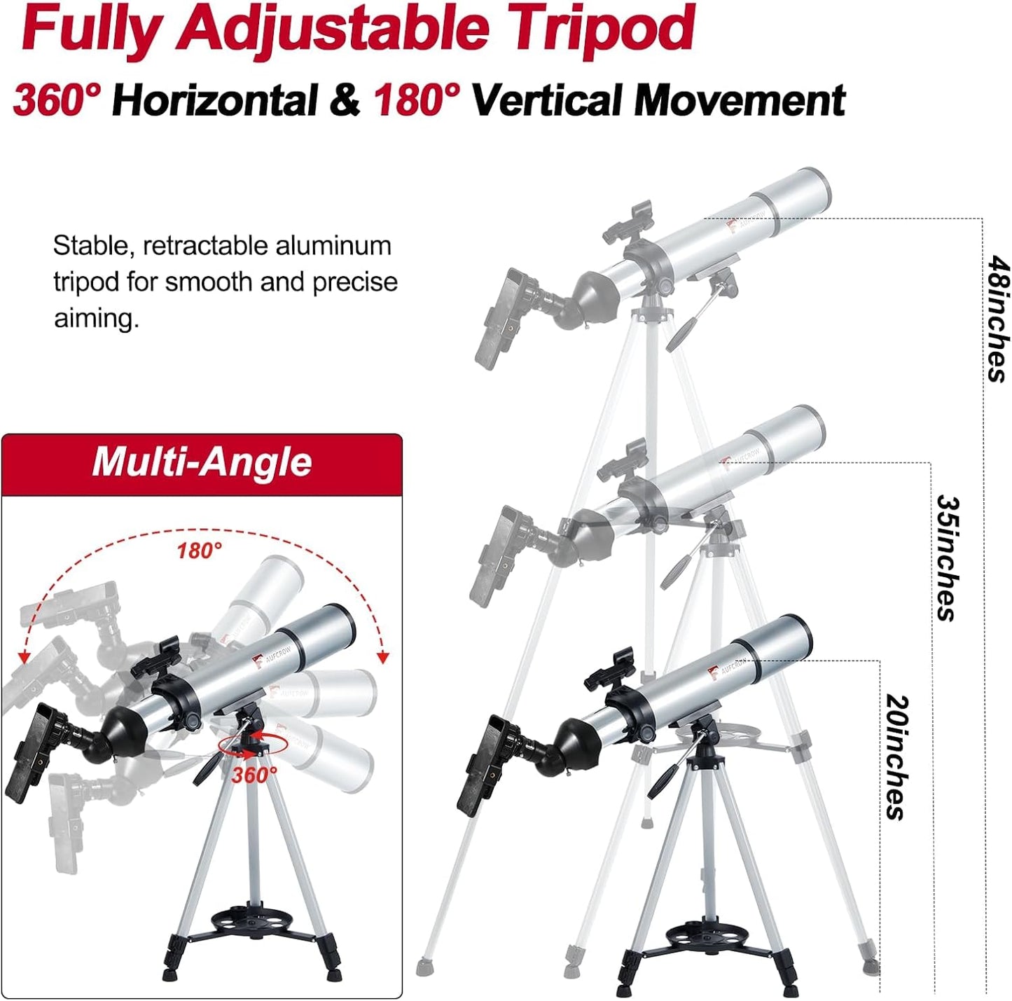 Telescope for Kids & Adults – 80mm Refractor Telescope with 600mm Focal Length, Tripod, Barlow Lens & Phone Adapter High Powered Astronomical Telescopes for Beginners, Telescopio para Adults