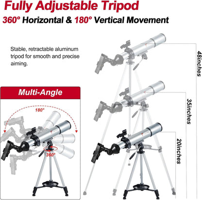 Telescope for Kids & Adults – 80mm Refractor Telescope with 600mm Focal Length, Tripod, Barlow Lens & Phone Adapter High Powered Astronomical Telescopes for Beginners, Telescopio para Adults