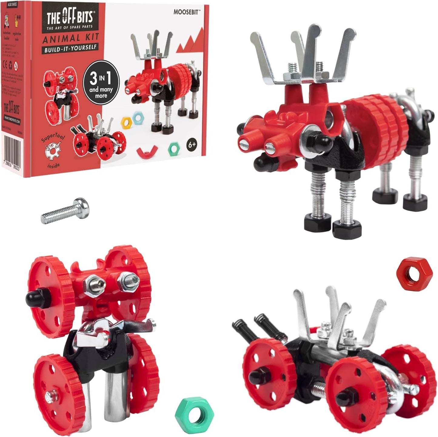 The Off Bits Erector Set: Animal Mini STEM Toys for Kids 6+, Toy Building Sets with Nuts & Bolts, STEM Building Toys Gifts for Boys and Girls (Blue Elephant)
