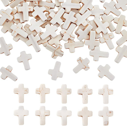 100pcs Blue and White Turquoise Cross Spacer Beads 8x10mm Semi Precious Stone Bead Easter Cross Gemstone Loose Beads for Jewelry Making Charms Beading Bracelets Necklaces Earrings Crafts